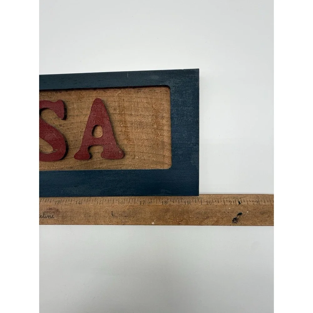 Vintage I ❤️USA Red & Blue Wooden Sign Wall Sign 19.5 X 6